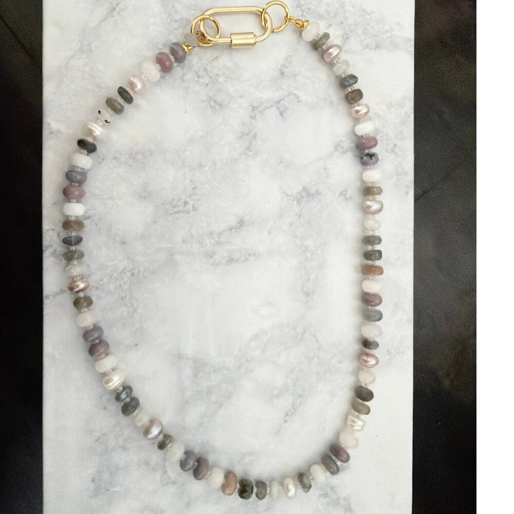 Second Bloom Studio Artisan Made Multi Gemstone Necklace 20" Neutral Tones - Picture 3 of 5
